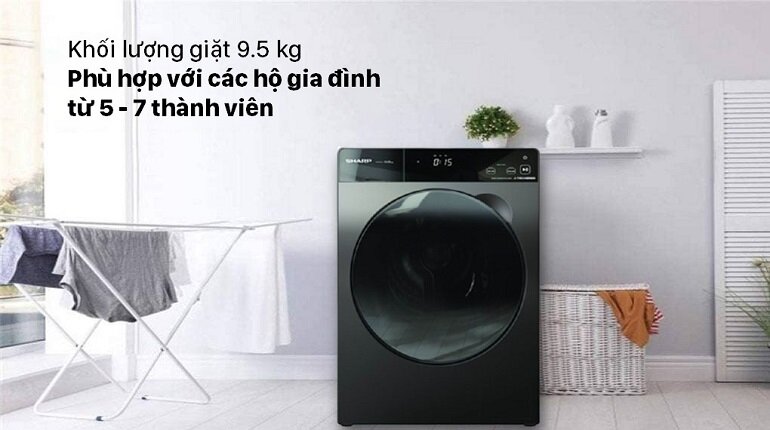 Máy giặt Sharp Inverter ES-FK954SV-G có tải trọng giặt 9.5 kg
