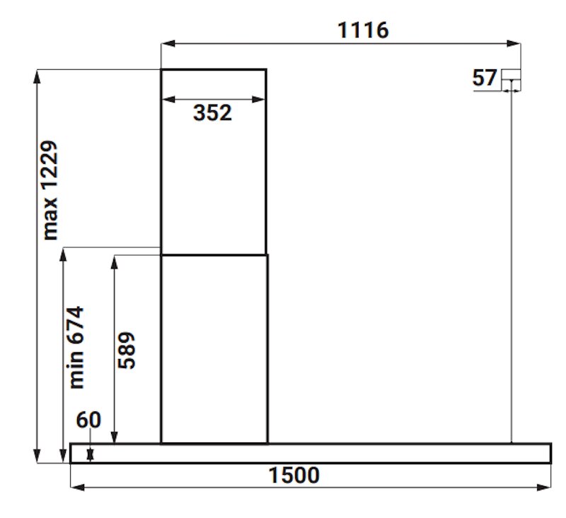 Kích thước lắp đặt máy hút mùi Kaff KF-IS1500B LUX