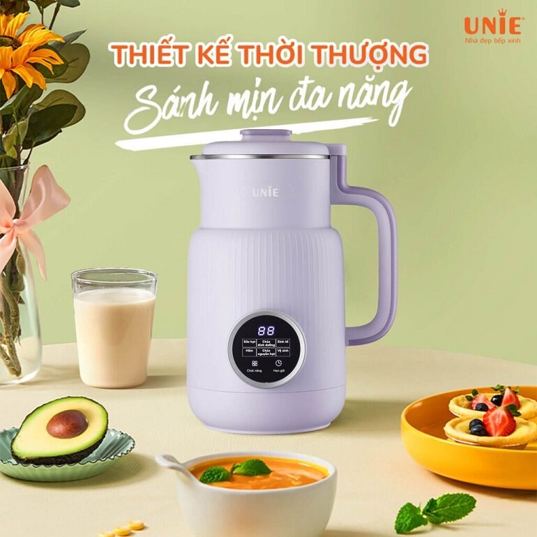 Máy làm sữa hạt Unie UMB08 có thiết kế nhỏ gọn cùng gam màu tím pastel đẹp mắt