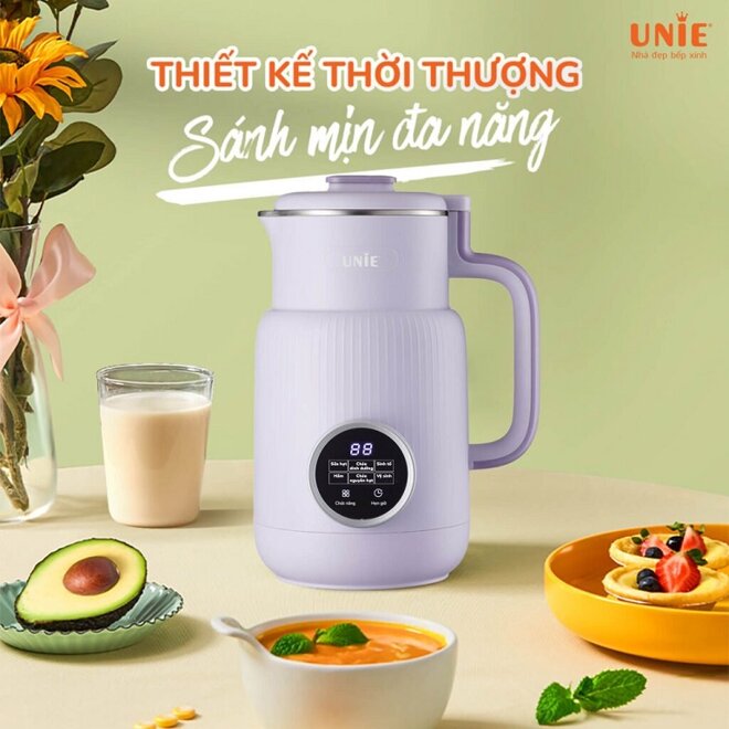 Máy làm sữa hạt Unie UMB08 có thiết kế nhỏ gọn cùng gam màu tím pastel đẹp mắt