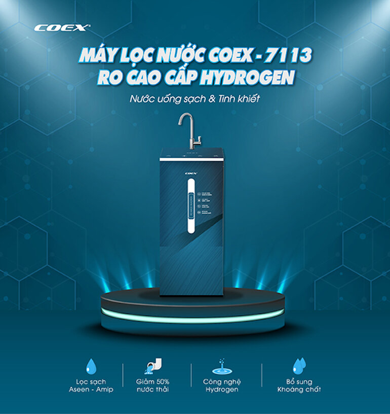 Máy lọc nước Coex Hydrogen WP-7113 với màng lọc RO – LG được sản xuất tại Hàn Quốc
