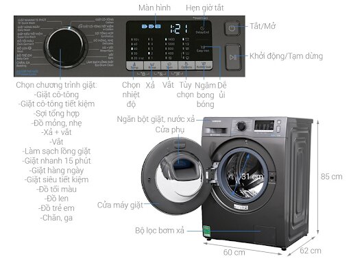 So sánh máy giặt Samsung Wa82m5110sg/sv với Samsung AddWash Ww90k54e0ux/sv