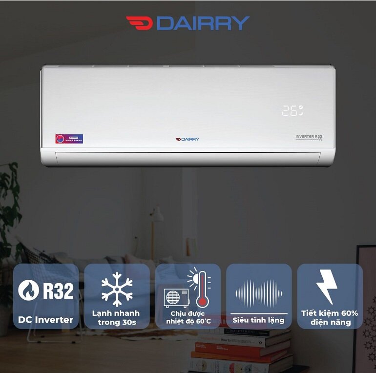 điều hòa Dairry 24000 BTU 2 chiều inverter i-DR12UVH gas R-32 của hãng Dairry