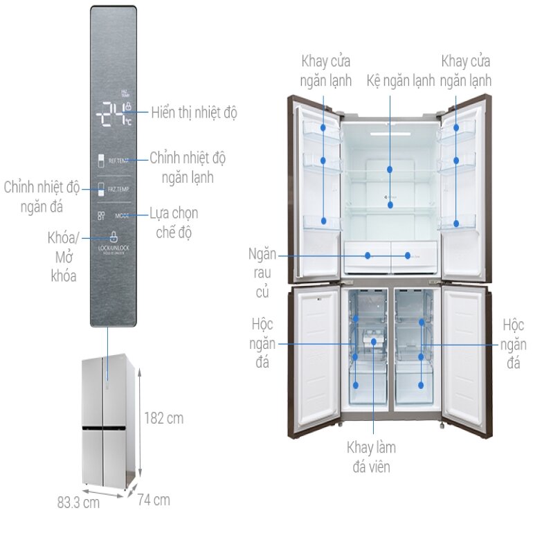 Tủ lạnh 4 cánh Midea MRC-626FWEIS 482 Lít