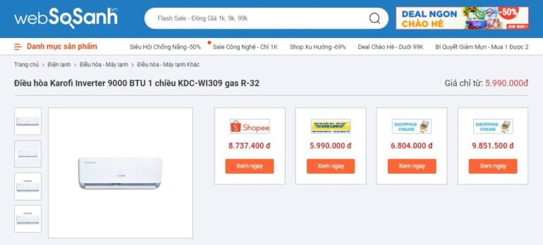 Điều hòa Karofi Inverter 9000 BTU 1 chiều KDC-WI309 gas R-32