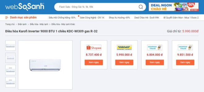 Điều hòa Karofi Inverter 9000 BTU 1 chiều KDC-WI309 gas R-32