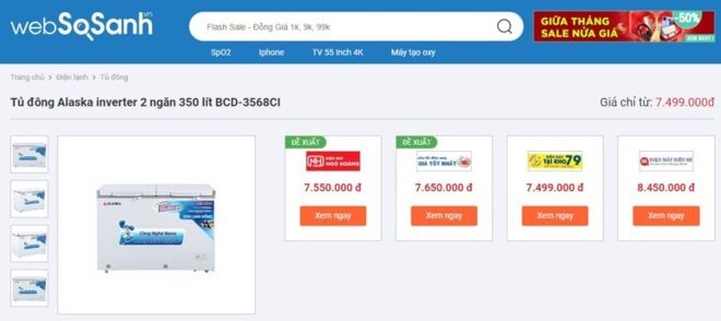 Giá của tủ đông Alaska inverter 2 ngăn 350 lít BCD-3568CI bao nhiêu tiền?