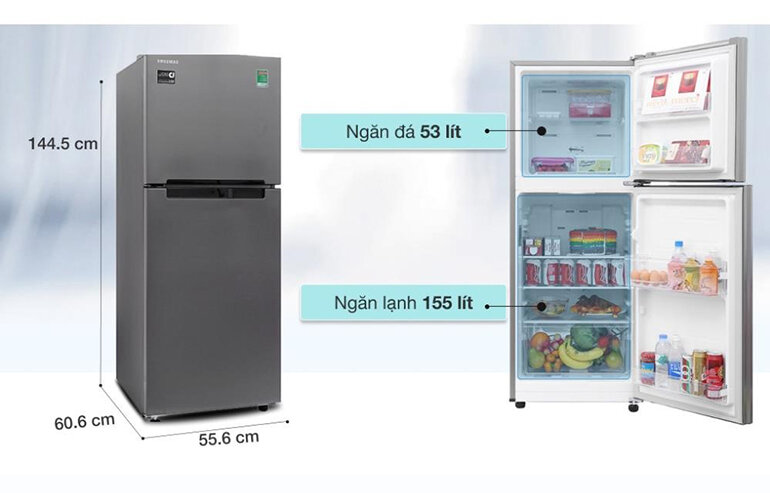 Thông số kích thước và thiết kế bên trong của Tủ lạnh Samsung inverter 208 lít RT19M300BGS/SV