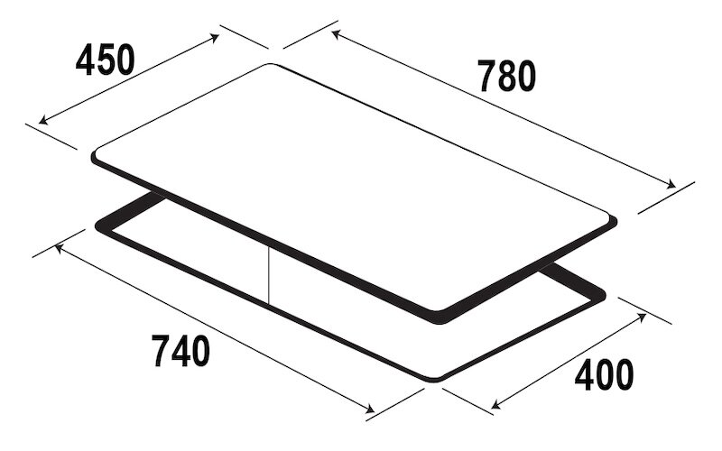 Kích thước lắp đặt bếp điện từ Kaff KF-IH6003IH