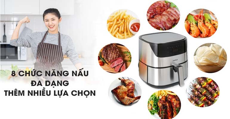 Sử dụng nồi chiên Hafele AF-T5A có thể giảm đến 80% lượng mỡ thừa nạp vào cơ thể Nồi chiên không dầu Hafele AF-T5A