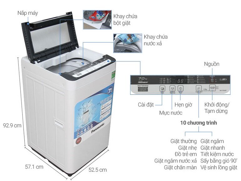 Máy giặt 7kg Panasonic NA-F70VB7HRV có thiết kế lồng đứng, cửa trên tiện dụng