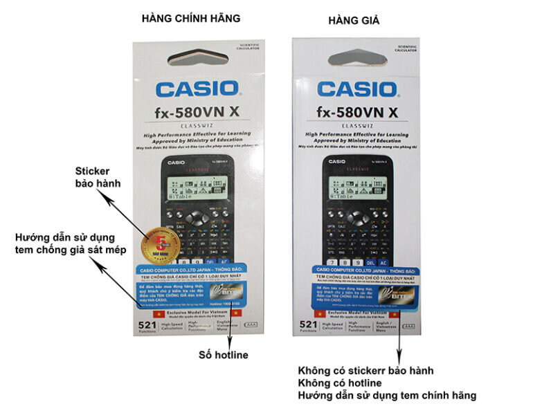 Phân biệt máy tính Casio 580 chính hãng và hàng fake qua thiết kế bên ngoài