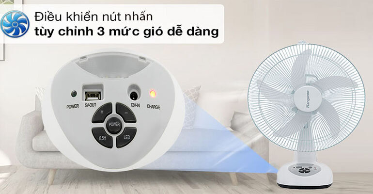 Quạt sạc Kangaroo KG735 có 12 tốc độ gió khác nhau quạt tích điện Kangaroo KG735