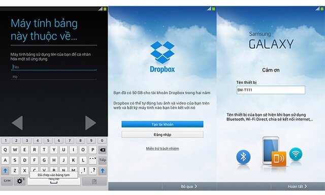 thiết lập lần đầu của máy tính bảng Android.