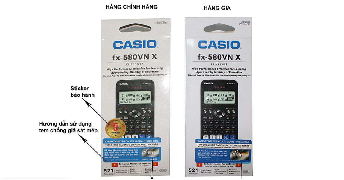 4 cách phân biệt máy tính Casio 580 chính hãng và hàng fake ...