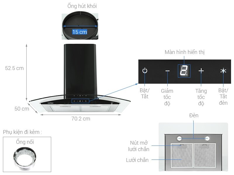 Máy hút mùi Hafele HH-WT70A nói không với mùi thức ăn và khói bếp