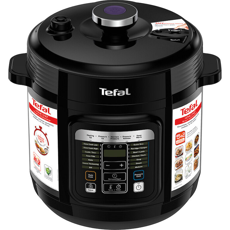 Nồi áp suất Tefal 6l CY601868 có thiết kế gam màu đen sang trọng thích hợp với mọi không gian bếp.