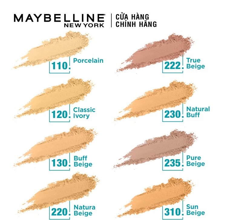 bảng màu phấn phủ Maybelline Fit Me mớ