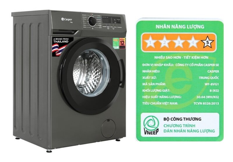 Máy giặt Casper 8kg WF-8VG1 hút khách bởi giá 4 triệu mà có cả giặt hơi nước nóng cao cấp!
