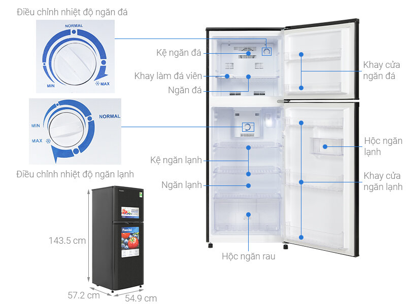 Tủ lạnh Funiki 209 lít HR T6209TDG có dung tích nhỏ, phù hợp cho 2 - 3 người sử dụng