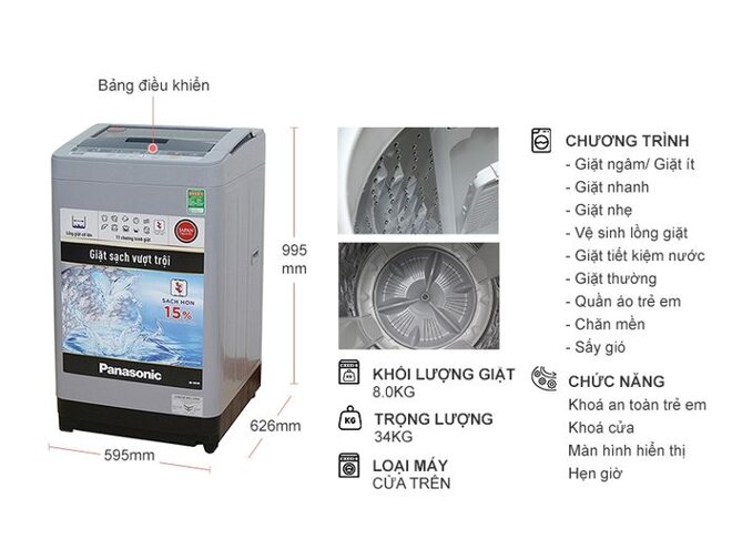 Giá máy giặt Panasonic 8kg bao nhiêu tiền?