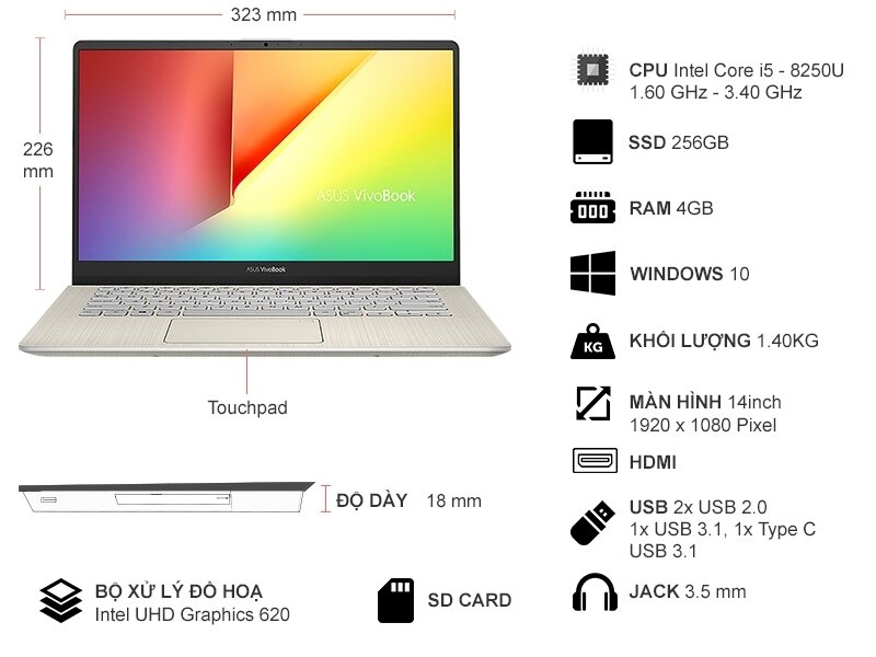 Laptop Asus VivoBook S14 S430UA-EB098T với thiết kế bản lề đột phá