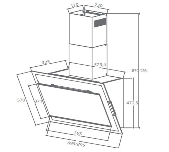 Kích thước lắp đặt máy hút mùi Canzy CZ-399T GLASS