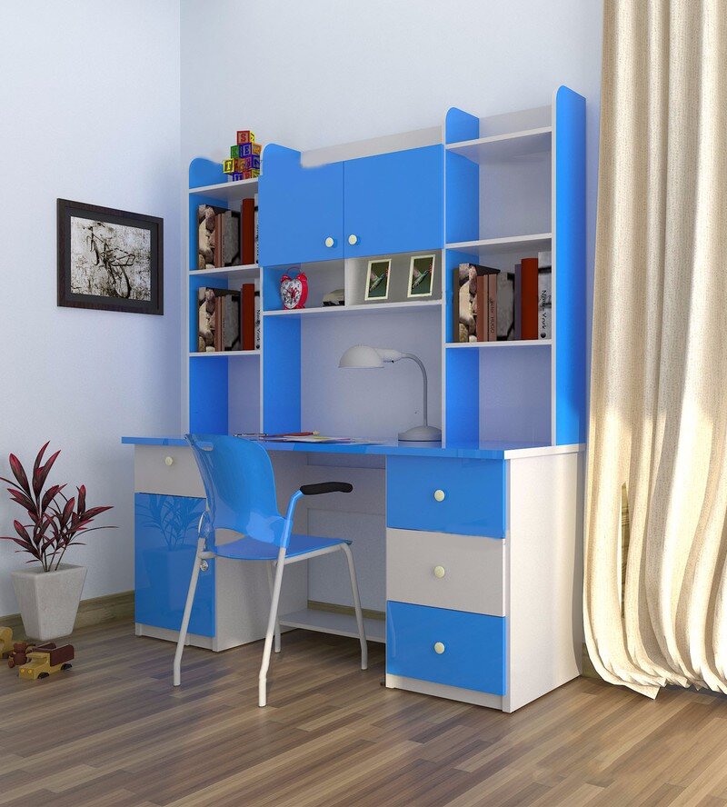 Mẫu bàn kiêm kệ sách dán nhiều hình trang trí đáng yêu