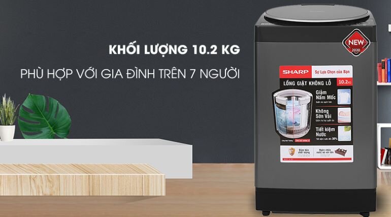 Máy giặt Sharp lồng đứng 10.2 kg ES-W102PV-H