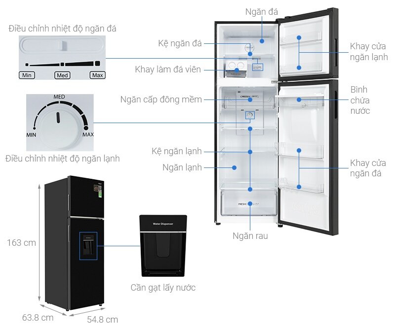 Về thiết kế của tủ lạnh Aqua Inverter 279 lít AQR-T300FA(WFB)