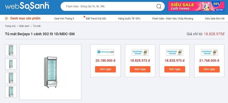 Giá tủ mát Berjaya 1 cánh 302 lít 1D/MDC-SM bao nhiêu tiền?