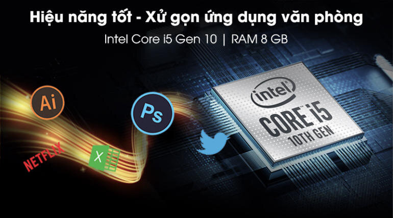 Cấu hình chiếc laptop Acer Aspire A514 53G 513J i5 1035G1 khá mạnh mẽ với core i5 thế hệ thứ 10