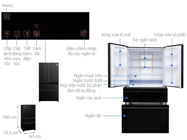 Tủ lạnh Mitsubishi 4 cánh Electric MR-LX68EM-GBK-V có dung tích lớn