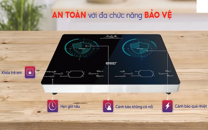 Bếp từ đôi Sanaky SNK-232WBT thiết kế tối giản, tính năng hiện đại