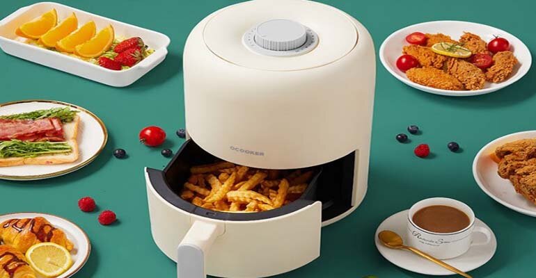 Nồi chiên Ocooker CR-KG2801Y sử dụng công nghệ luân chuyển khí nóng 360 độ giúp thức ăn chín đều mọi mặt nồi chiên không dầu Ocooker CR-KG2801Y