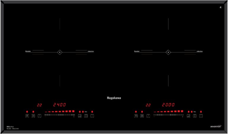 Bếp từ đôi Nagakawa NK2C01M có kiểu dáng hiện đại và được làm bằng mặt kính Kanger bền bỉ