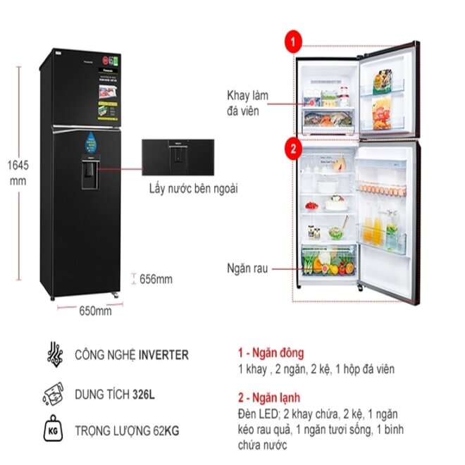 Tủ lạnh Panasonic NR-BL351WKVN