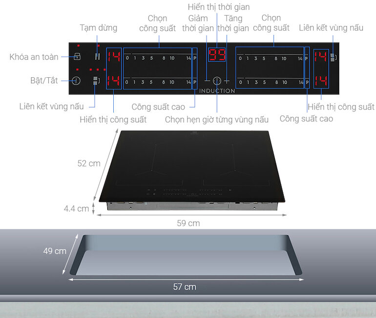Bếp âm Electrolux EIV644 có chế độ hẹn giờ cho từng vùng nấu chủ động thời gian nấu các món hầm, luộc.