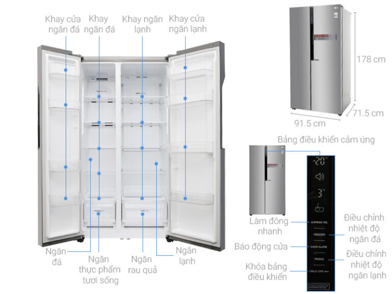 Tủ lạnh LG GR-B247JDS 613 lít - Giá tham khảo: 17 triệu vnd