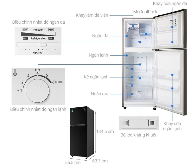 Tủ lạnh Samsung RT20HAR8DBU với 5 mức nhiệt độ dễ dàng điều chỉnh nhiệt độ phù hợp