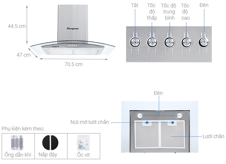 Máy hút mùi giá rẻ áp tường dòng Kangaroo KG538