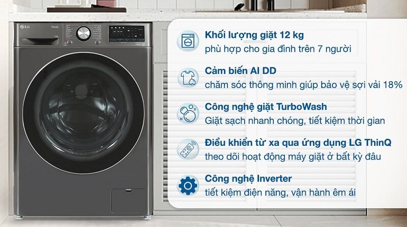 Nên chọn máy giặt LG AI DD 12kg FV1412S3B hay FV1412S3BA?