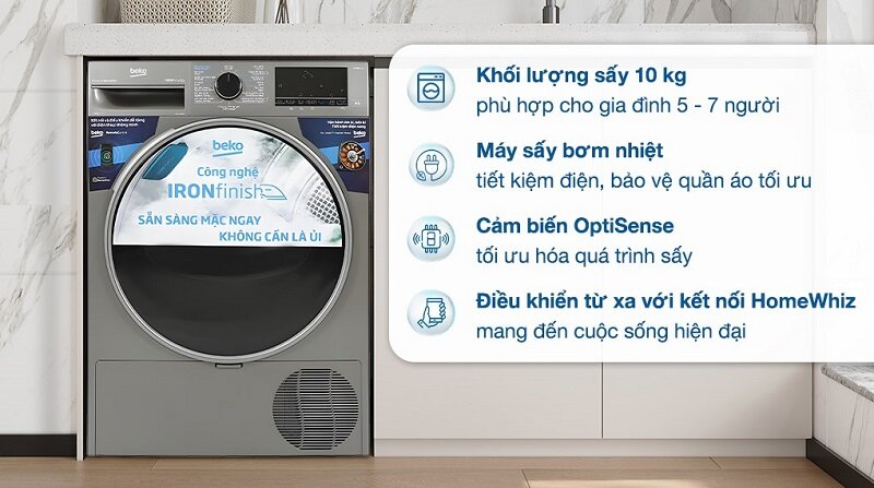 Máy sấy bơm nhiệt Beko 10 kg B5T4429WM