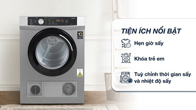 Máy sấy quần áo 8kg thông hơi Aqua 8 kg AQH-V800H SS