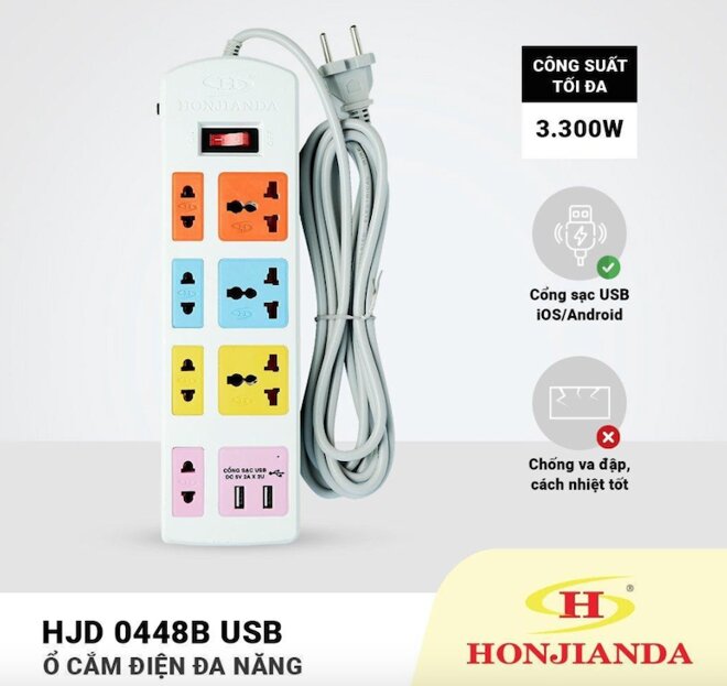 Ổ Cắm Điện Chịu Nhiệt Đa Năng HONJIANDA HJD-0448B-2U