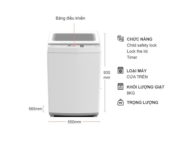Máy giặt Toshiba lồng đứng 8 kg AW-J900DV