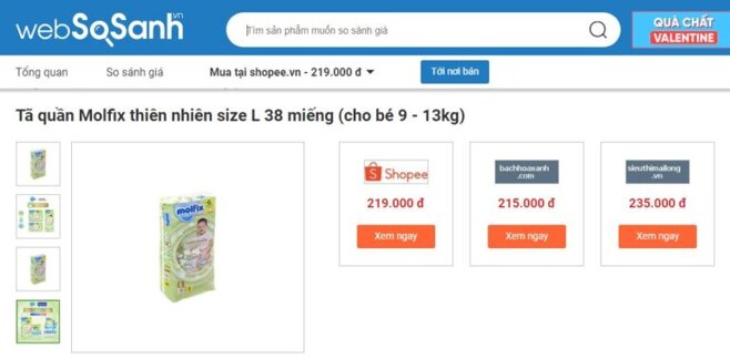 So sánh giá tã quần Molfix size L tại cổng thông tin Websosanh.vn trước khi mua