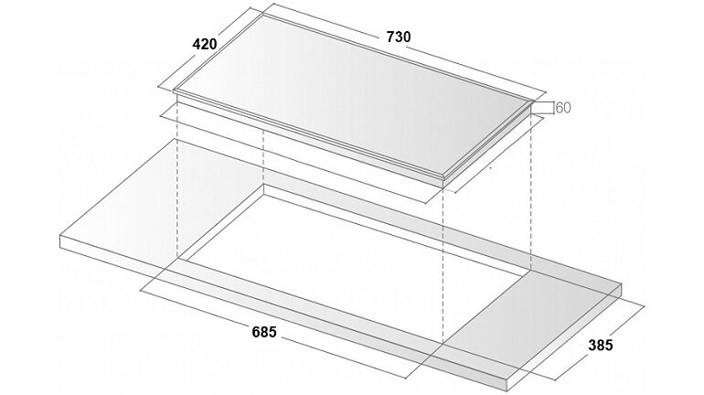 Kích thước bếp điện từ đôi BI 227IC 