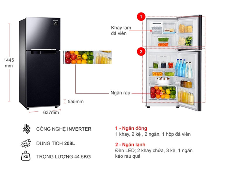 Thiết kế bên trong của tủ lạnh Samsung Inverter RT20HAR8DBU/SV