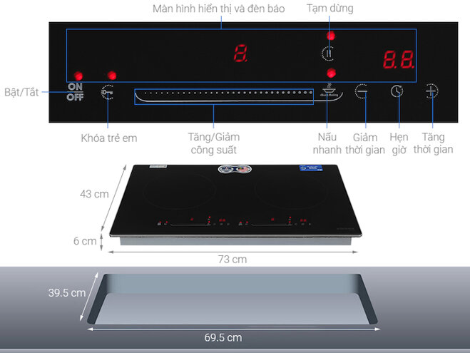 Bếp âm Kocher DI-628 được trang bị bảng điều khiển cảm ứng Slider Control